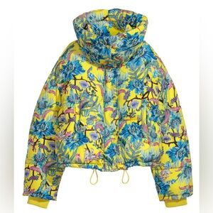 H&M Limited Edition Neon Yellow  Vibrant Floral Puffer Padded Jacket Oversized